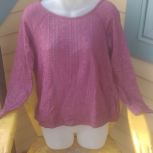 2/$20 Rewind Burgundy Lace LS Boat Neck Shirt - Picture 1 of 6